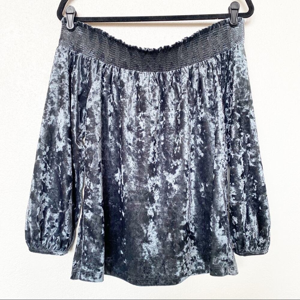 Lucky Brand Velvet Off the Shoulder Top Cool Grey Size Medium